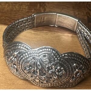 Vintage Signed Sterling Silver 925 Thailand Woven Bracelet 7.5" 37.7 Grams